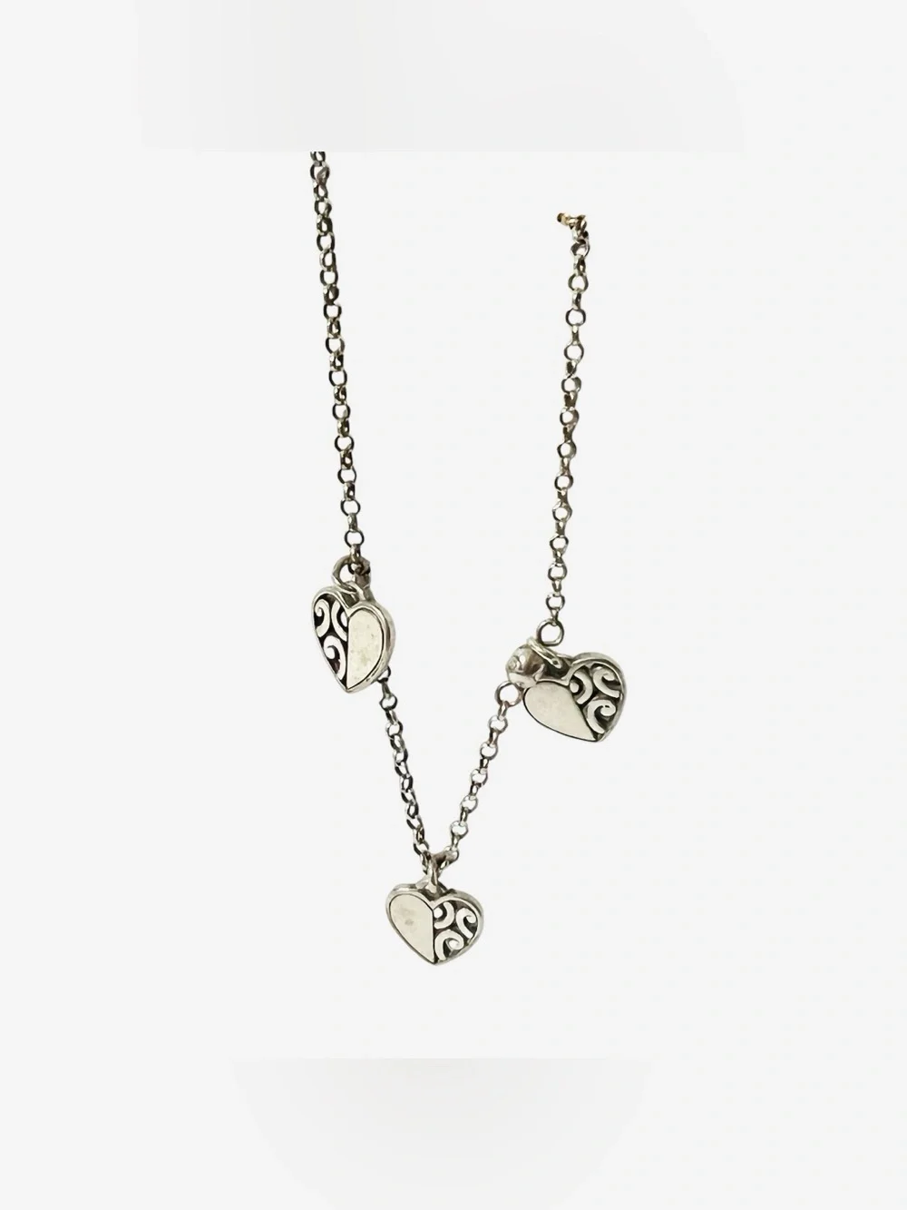 Brighton Filigree Heart Anklet Silvertone Cable Chain Scrollwork Heart Charms - Picture 5 of 6